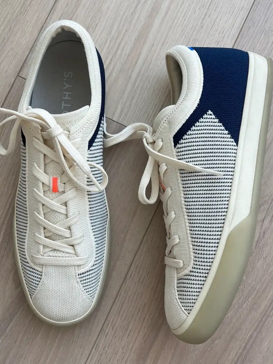 Rothy's Shoes - Rothy's Lace up Knit Sneakers with Navy Heel and Coral Lace Tab
